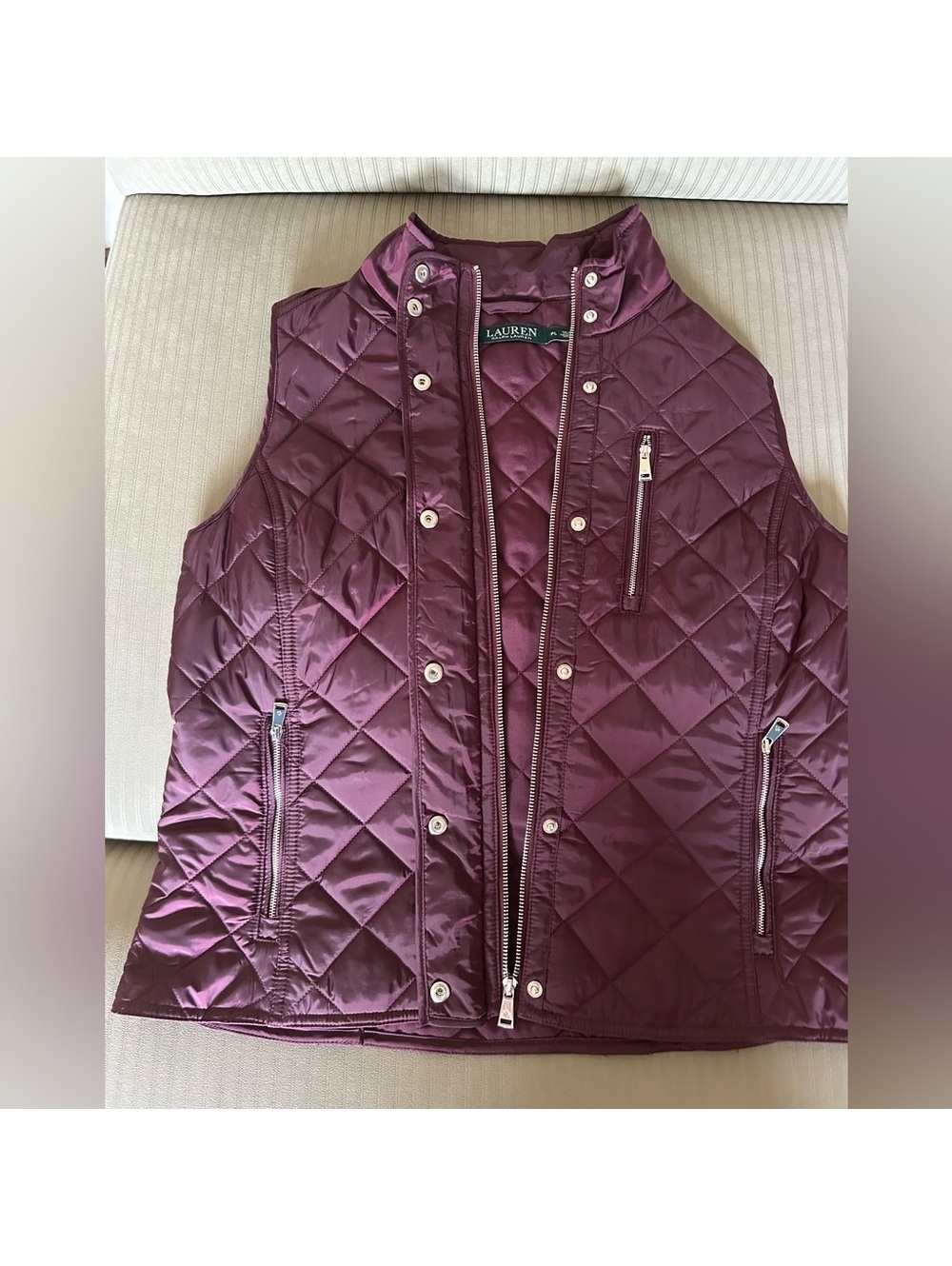 Women’s Ralph Lauren Women’s Wine Color Quilted Vest, Sz. PL (*PETITE LRG*) NWOT - Picture 6 of 6